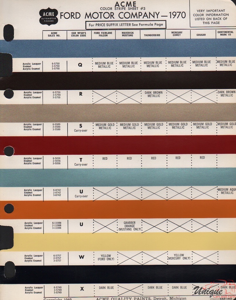 1970 Ford Paint Charts Acme 3
